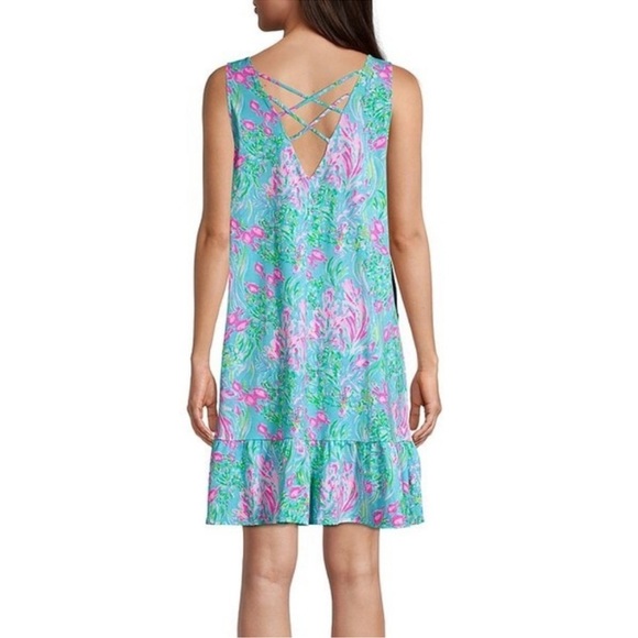 Lilly Pulitzer Kristen Flounce Amalfi Blue Best Fishes Sleeveless Size Large - Picture 3 of 11